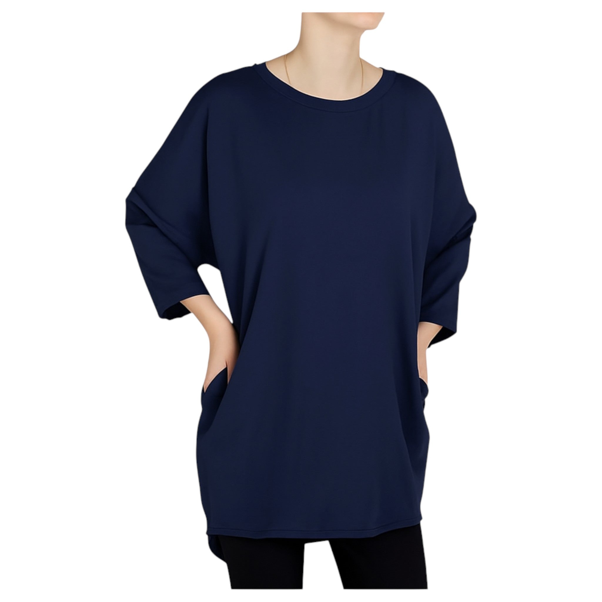 Womens oversized plain navy blue top – ladies ex store casual long sleeve shirt